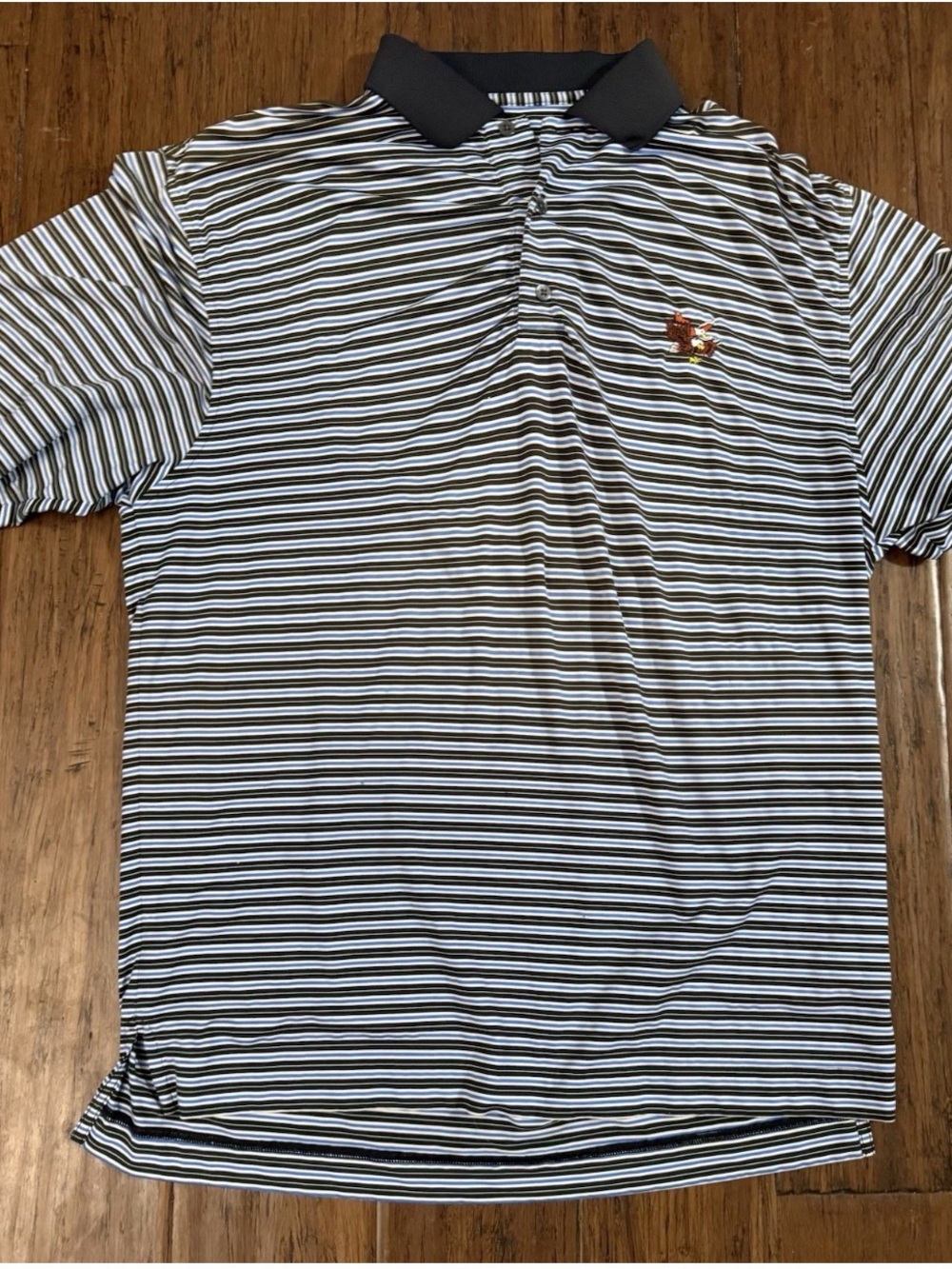 FootJoy Black, Blue and White Striped Polo with Embroidered Double Eagle 2XL Pol